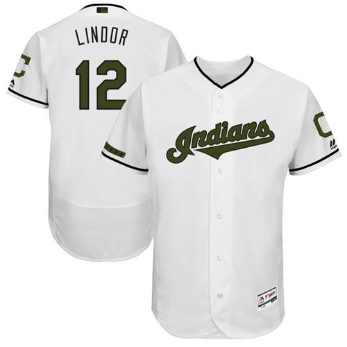 Indians #12 Francisco Lindor White Flexbase Authentic Collection Memorial Day Stitched MLB Jersey